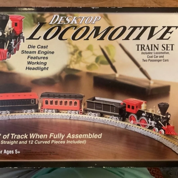 Desktop Locomotive Train Set with Red and Black Engine - Picture 1 of 5